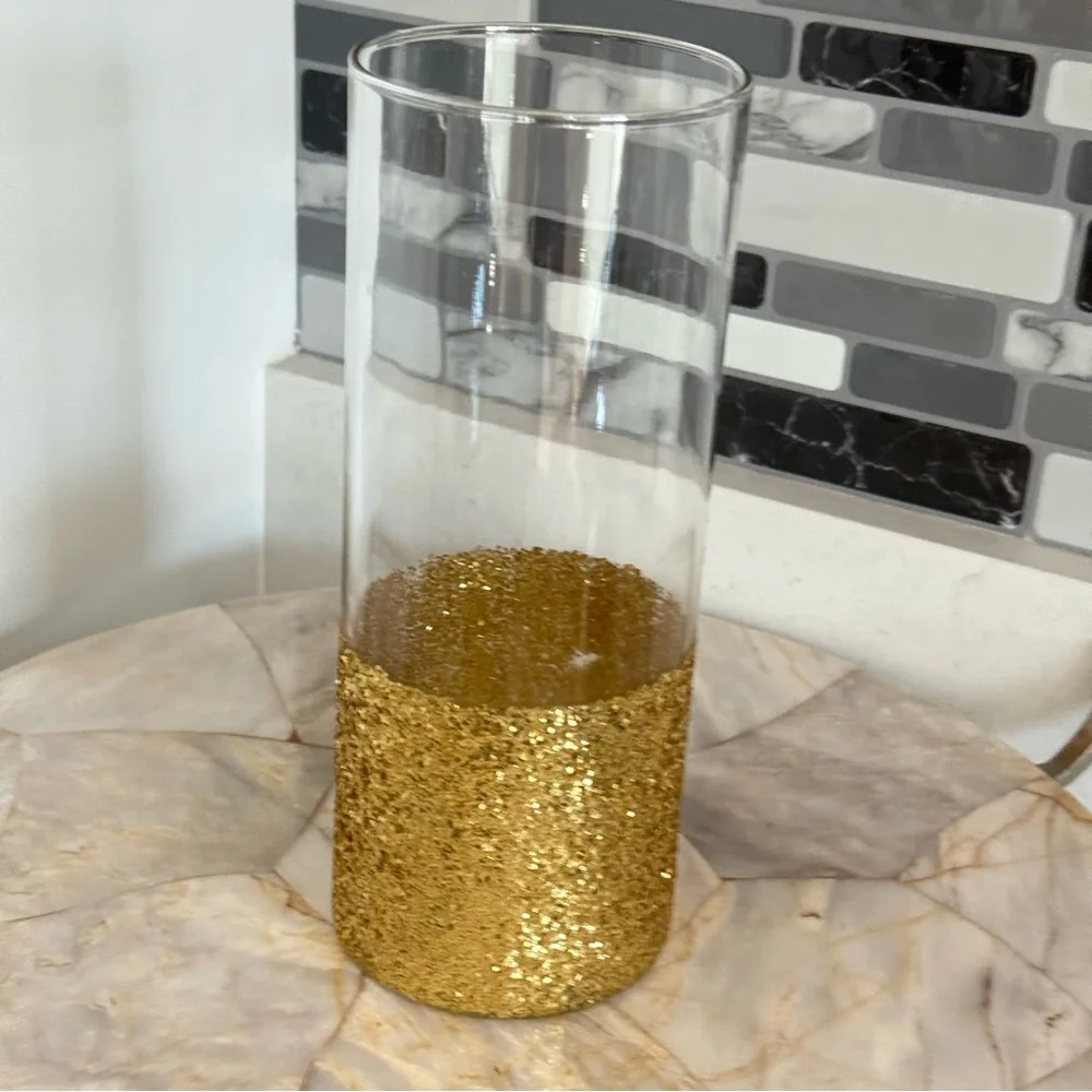 Elegant Gold Glitter Vase Tall Candle Holder‎